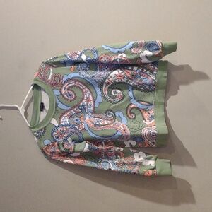 Talbots Paisley Green Blue Pink Women's Small Crew Neck‎ Sweatshirt